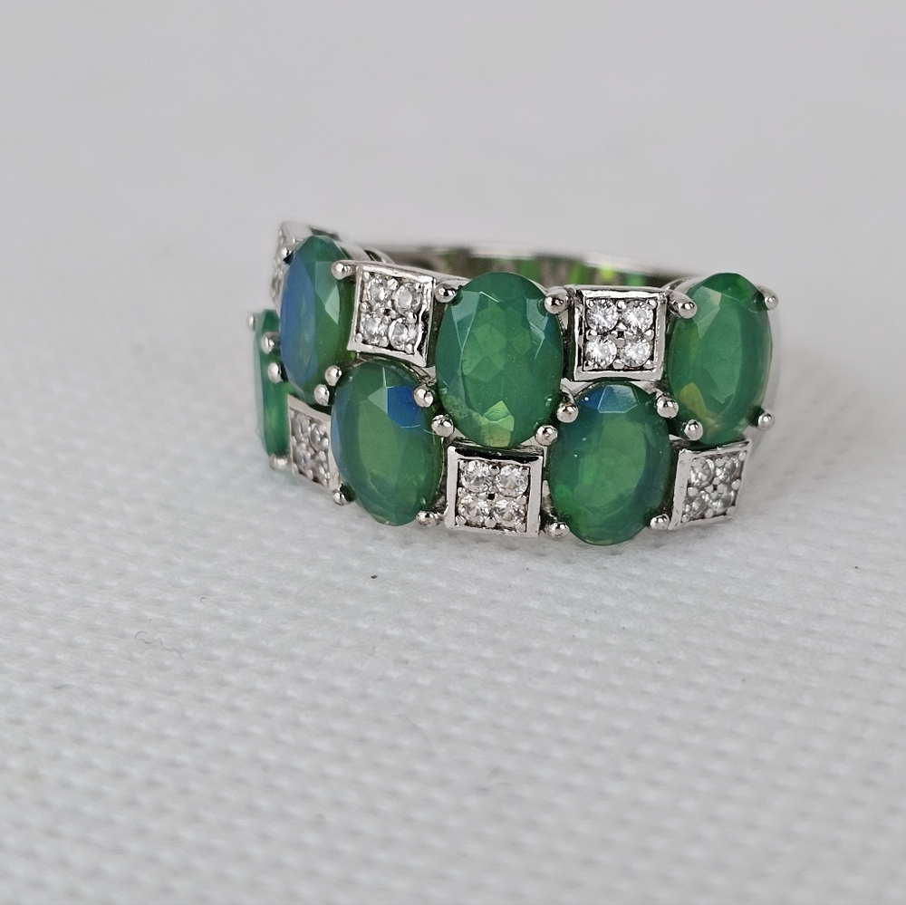 Natural Opal & White Zircon Ring in Sterling Silver! Size 7! - Picture 1 of 14
